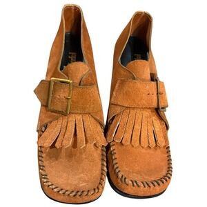 Miss Wonderful Suede Kiltie Loafers 10B Brown Fringe Buckle Retro